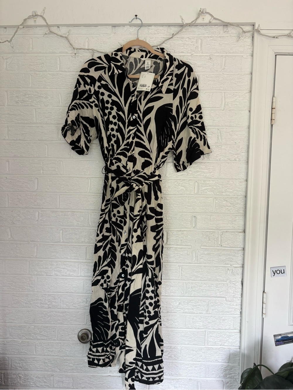 H&M Black and Cream Floral Button-Front Maxi Dress